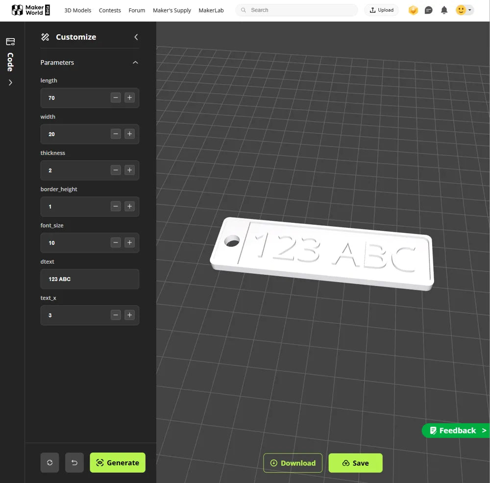 Araba Plakası Anahtarlık Oluşturucu [OpenSCAD]