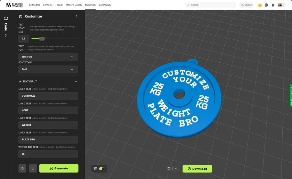Parametrik Ağırlık Plakası Anahtarlık